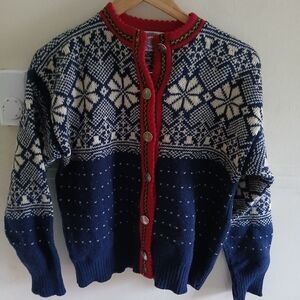 Cambridge Dry Goods Red and Navy Wool Cardigan